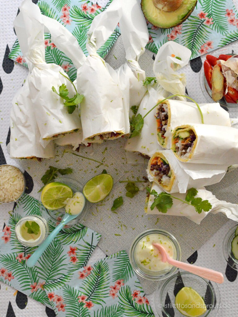 Thai Burritos – einfach gerollt wie Bonbons und aufgeschnitten