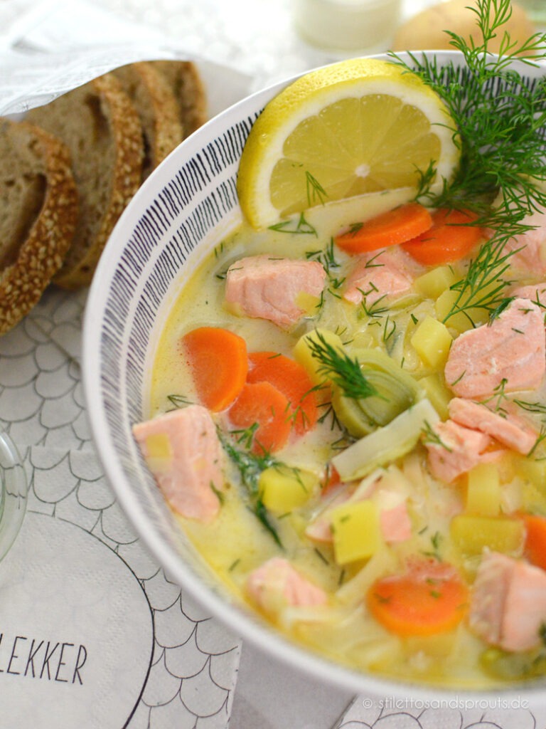 Wärmender Eintopf mit Gemüse und Lachs